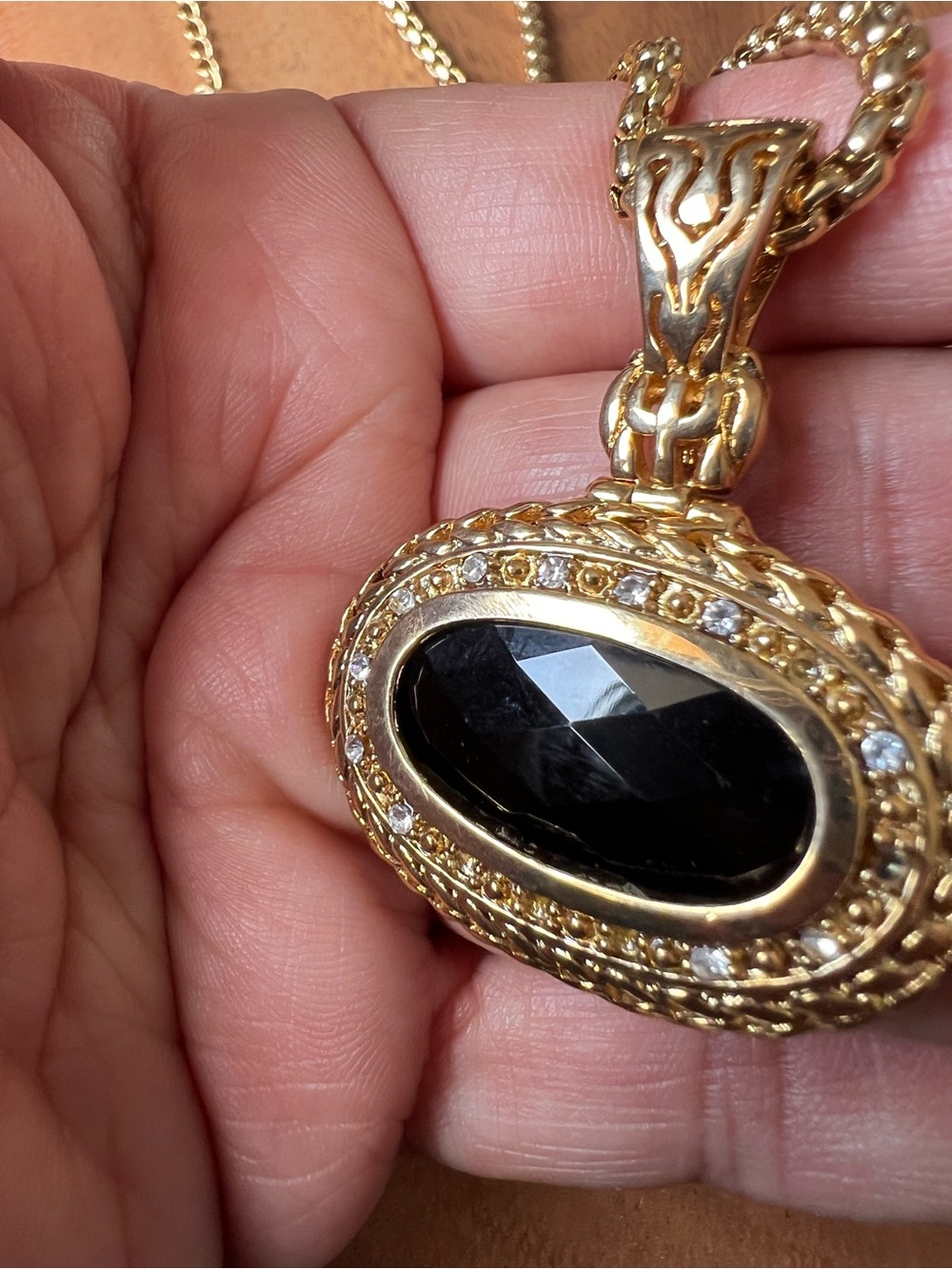 JC Gold Tone Convertible Black Gem Pendant Necklace - Picture 5 of 8